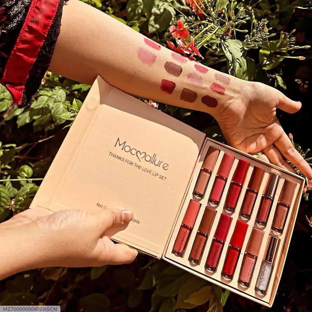 12 Pcs Mocallure High Pigmented Velvet Lip Gloss Set | Long Lasting Multicolor Liquid Lipstick Collection
